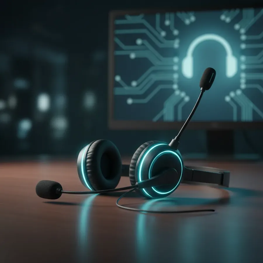 Headset of a support agent on a dark desk